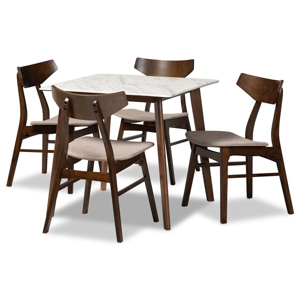 Baxton Studio Pearson Mid-Century Light Beige Fabric and Walnut Brown Finished Wood 5-PC Dining Set - 178-10811-11082-ZORO