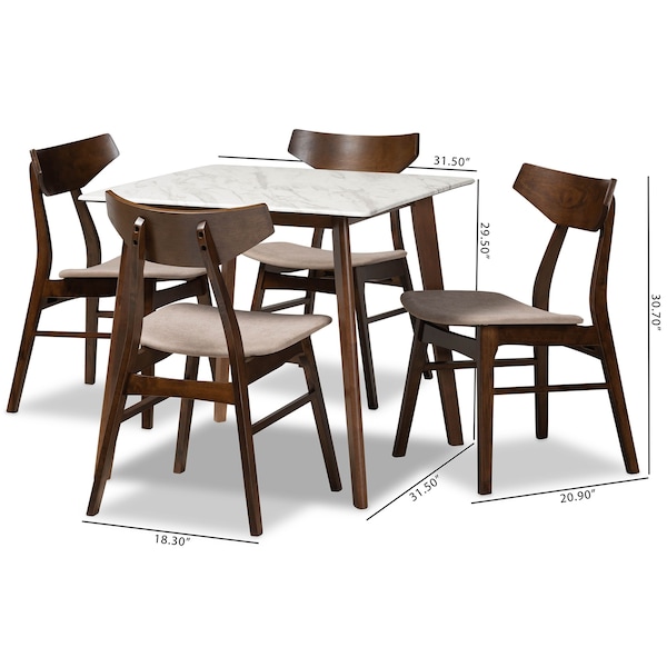 Baxton Studio Pearson Mid-Century Light Beige Fabric and Walnut Brown Finished Wood 5-PC Dining Set - 178-10811-11082-ZORO