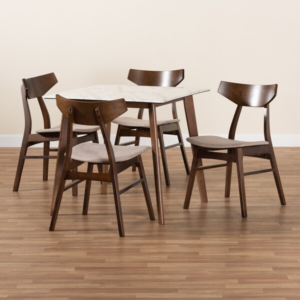 Baxton Studio Pearson Mid-Century Light Beige Fabric and Walnut Brown Finished Wood 5-PC Dining Set - 178-10811-11082-ZORO