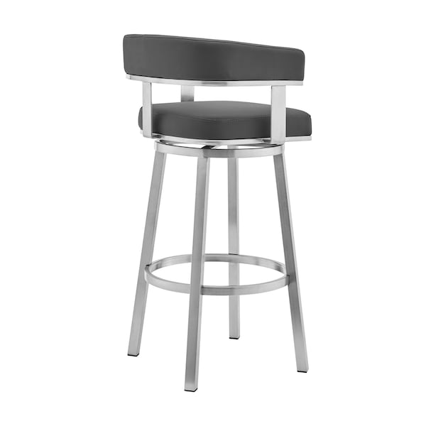 Armen Living Naomi and Lorin 5-Piece Counter Height Dining Set in Brushed Stainless Steel and Gray Faux Leather - SETNMLRGRBS5