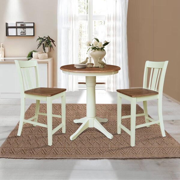 Whitewood Industries Rectangular Fixed Top Table W/ 2 Stools, 30 in W, 35.1 in L, 30 in H, Parawood, Hickory/Shell - K79-30RT-27B-S102-2