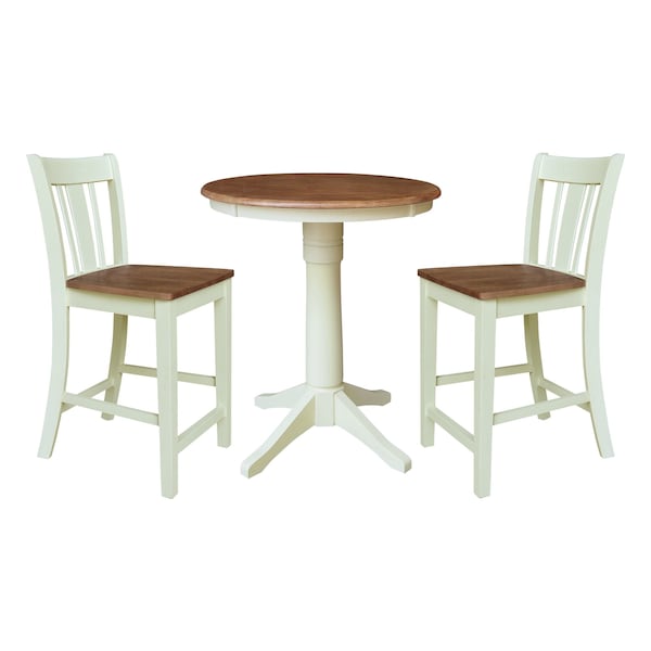 Whitewood Industries Rectangular Fixed Top Table W/ 2 Stools, 30 in W, 35.1 in L, 30 in H, Parawood, Hickory/Shell - K79-30RT-27B-S102-2