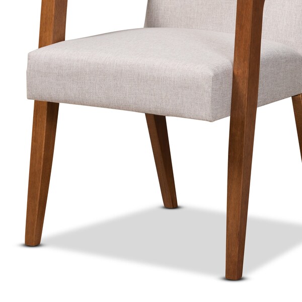 Baxton Studio Glenda Mid-Century Modern Greyish Beige Fabric and Walnut Brown Finished Wood 5-Piece Dining Set - 187-7364-8959-ZORO