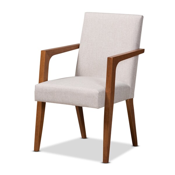 Baxton Studio Glenda Mid-Century Modern Greyish Beige Fabric and Walnut Brown Finished Wood 5-Piece Dining Set - 187-7364-8959-ZORO