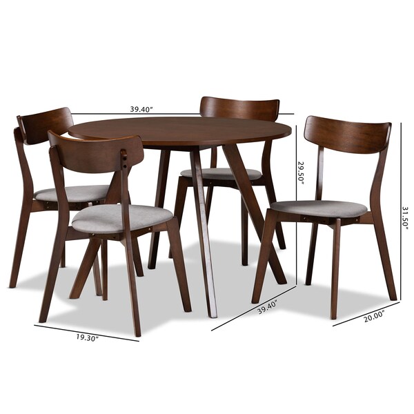 Baxton Studio Rika Light Grey Upholstered and Walnut Wood 5-Piece Dining Set - 168-10814-10808
