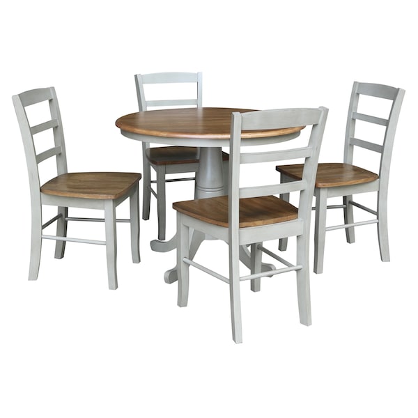International Concepts 36 in. Round Top Pedestal Dining Table with 4 Madrid LadderBack Chairs - 5 Piece Dining Set - K41-36RT-C2-4