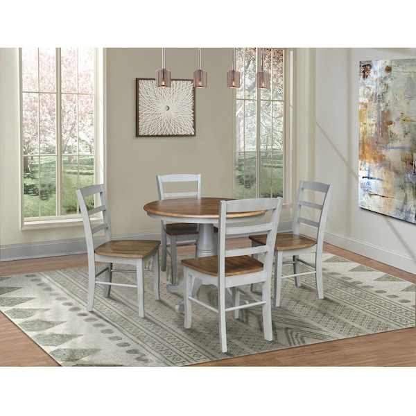International Concepts 36 in. Round Top Pedestal Dining Table with 4 Madrid LadderBack Chairs - 5 Piece Dining Set - K41-36RT-C2-4