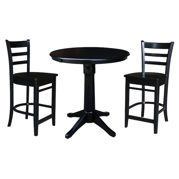 International Concepts 36 in. Solid Wood Round Top Pedestal Counter Height Dining Table with 2 Stools, Black - K46-36RT-27B-S6172-2