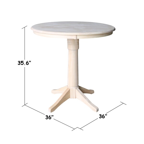 International Concepts Round 36 in Round Top Pedestal Table, 34.9 inH, Unfinished, 36 in W, 36 in L, 35.9 in H, Wood - K-36RT-27B-6B