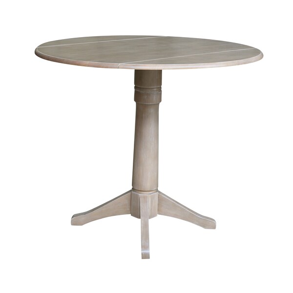 International Concepts Round 42 in Round Dual Drop Leaf Pedestal Table, 36.3 inH, Washed Gray Taupe, 42 in W, 42 in L - K09-42DPT-27B-6B