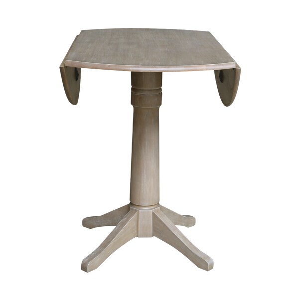International Concepts Round 42 in Round Dual Drop Leaf Pedestal Table, 36.3 inH, Washed Gray Taupe, 42 in W, 42 in L - K09-42DPT-27B-6B