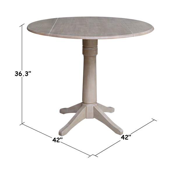 International Concepts Round 42 in Round Dual Drop Leaf Pedestal Table, 36.3 inH, Washed Gray Taupe, 42 in W, 42 in L - K09-42DPT-27B-6B