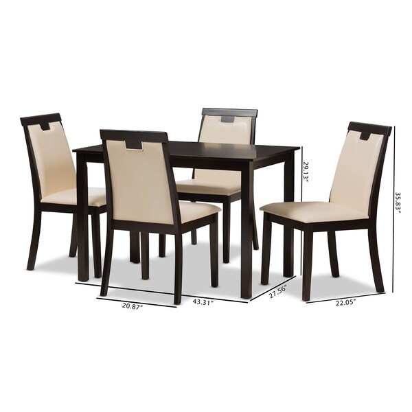 Baxton Studio Evelyn Beige Upholstered and Brown Finished 5-Piece Dining Set - 142-8033-8026