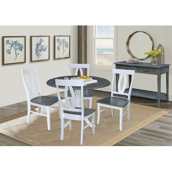 International Concepts Round 42 in. Dual Drop Leaf Dining Table with 4 Splat Back Chairs - 5 Piece Dining Set, 42 in W - K05-42DP-C170-4