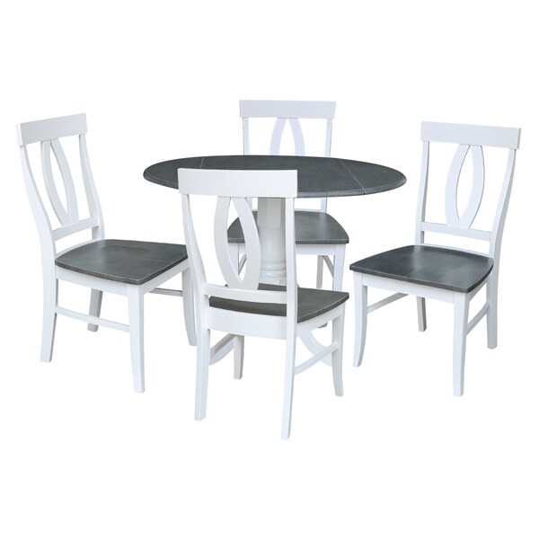 International Concepts Round 42 in. Dual Drop Leaf Dining Table with 4 Splat Back Chairs - 5 Piece Dining Set, 42 in W - K05-42DP-C170-4