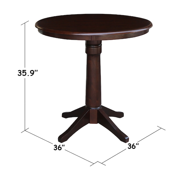 International Concepts Round 36 in Round Top Pedestal Table, 34.9 inH, Rich Mocha, 36 in W, 36 in L, 35.9 in H, Wood - K15-36RT-27B-6B