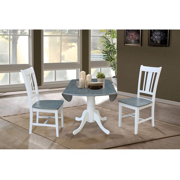 International Concepts Square 42 in Dual Drop Leaf Table, 2 San Remo Side Chairs, White/Heather Gray, 42 in W, 42 in L, Wood - K05-42DP-C10P