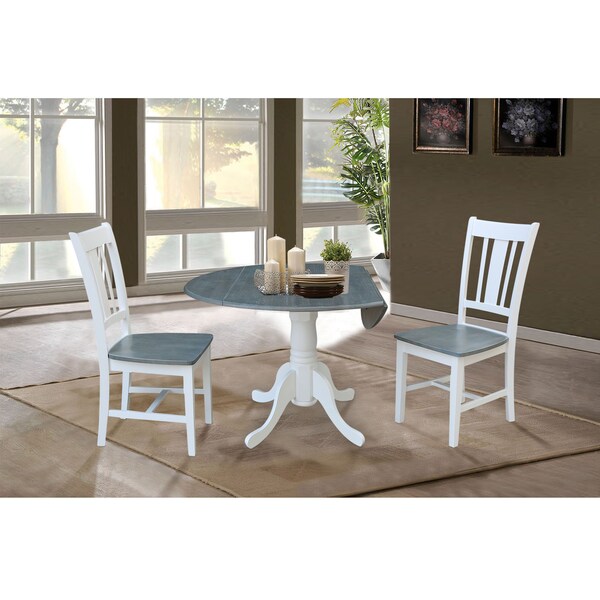 International Concepts Square 42 in Dual Drop Leaf Table, 2 San Remo Side Chairs, White/Heather Gray, 42 in W, 42 in L, Wood - K05-42DP-C10P