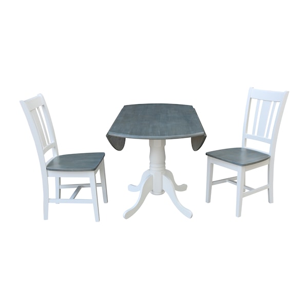International Concepts Square 42 in Dual Drop Leaf Table, 2 San Remo Side Chairs, White/Heather Gray, 42 in W, 42 in L, Wood - K05-42DP-C10P