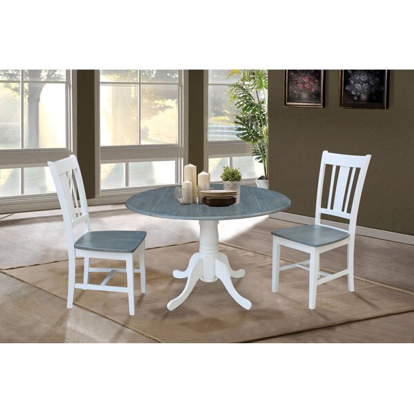 International Concepts Square 42 in Dual Drop Leaf Table, 2 San Remo Side Chairs, White/Heather Gray, 42 in W, 42 in L, Wood - K05-42DP-C10P