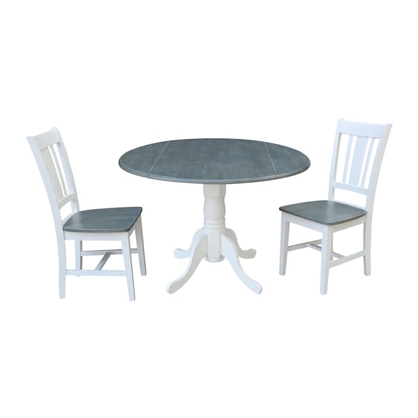 International Concepts Square 42 in Dual Drop Leaf Table, 2 San Remo Side Chairs, White/Heather Gray, 42 in W, 42 in L, Wood - K05-42DP-C10P