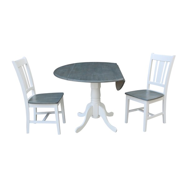 International Concepts Square 42 in Dual Drop Leaf Table, 2 San Remo Side Chairs, White/Heather Gray, 42 in W, 42 in L, Wood - K05-42DP-C10P
