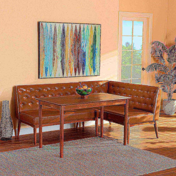 Baxton Studio Riordan Mid-Century Modern Tan Faux Leather and Walnut Brown Finished Wood 3-Piece Dining Nook Set - 186-11361-9305-ZORO