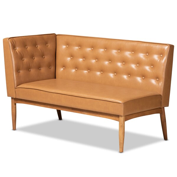 Baxton Studio Riordan Mid-Century Modern Tan Faux Leather and Walnut Brown Finished Wood 3-Piece Dining Nook Set - 186-11361-9305-ZORO