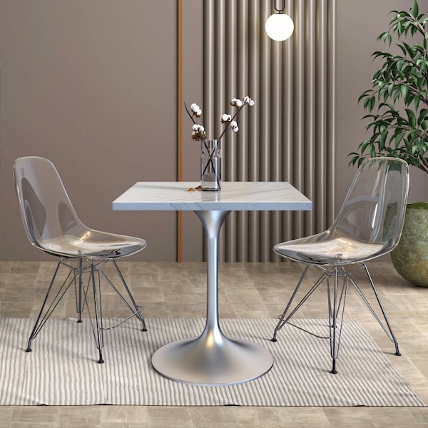Leisuremod Square 27.55 in W, 29.34 in L, Resin/Stainless Steel, White - VT20BS-S27WMR