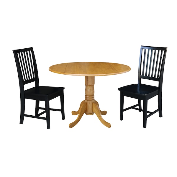 International Concepts 42 in. Dual Drop Leaf Table with 2 Slat Back Dining Chairs - 3 Piece Dining Set - K04-42DP-C46-265P