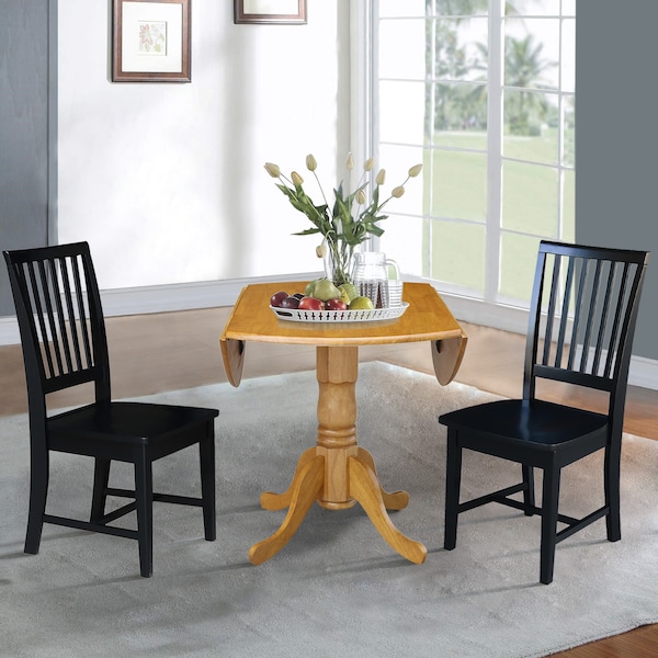 International Concepts 42 in. Dual Drop Leaf Table with 2 Slat Back Dining Chairs - 3 Piece Dining Set - K04-42DP-C46-265P