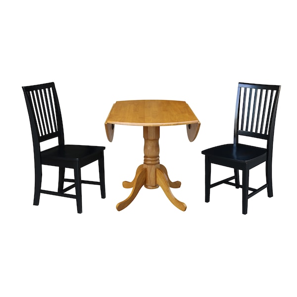 International Concepts 42 in. Dual Drop Leaf Table with 2 Slat Back Dining Chairs - 3 Piece Dining Set - K04-42DP-C46-265P