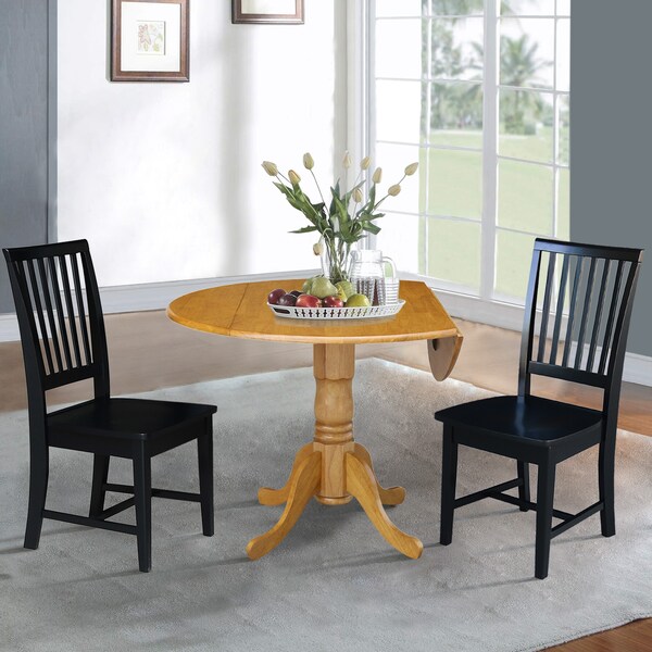 International Concepts 42 in. Dual Drop Leaf Table with 2 Slat Back Dining Chairs - 3 Piece Dining Set - K04-42DP-C46-265P