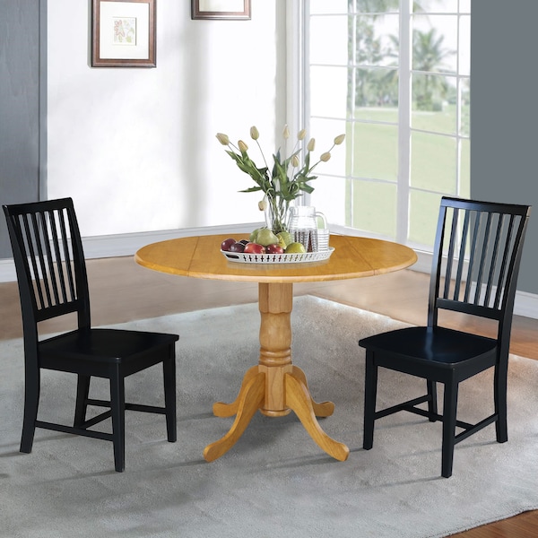 International Concepts 42 in. Dual Drop Leaf Table with 2 Slat Back Dining Chairs - 3 Piece Dining Set - K04-42DP-C46-265P