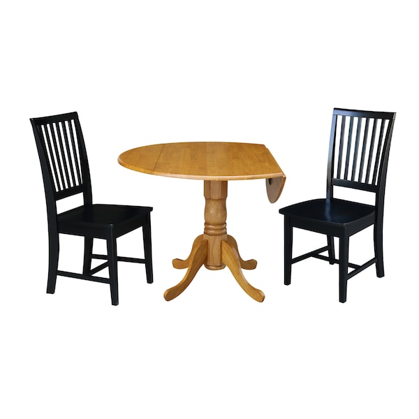 International Concepts 42 in. Dual Drop Leaf Table with 2 Slat Back Dining Chairs - 3 Piece Dining Set - K04-42DP-C46-265P