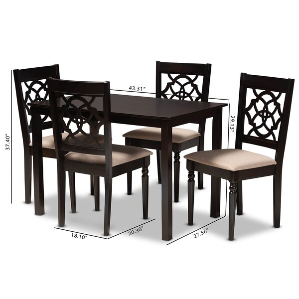 Baxton Studio Renaud Sand Upholstered Espresso Finished 5-Piece Wood Dining Set - 157-9729-8026