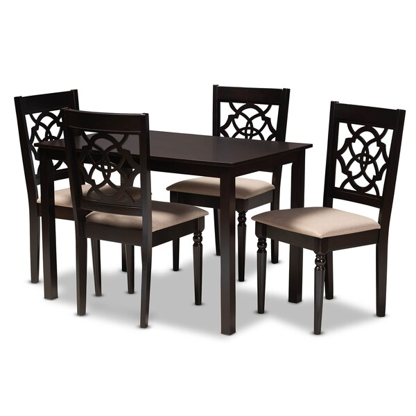 Baxton Studio Renaud Sand Upholstered Espresso Finished 5-Piece Wood Dining Set - 157-9729-8026