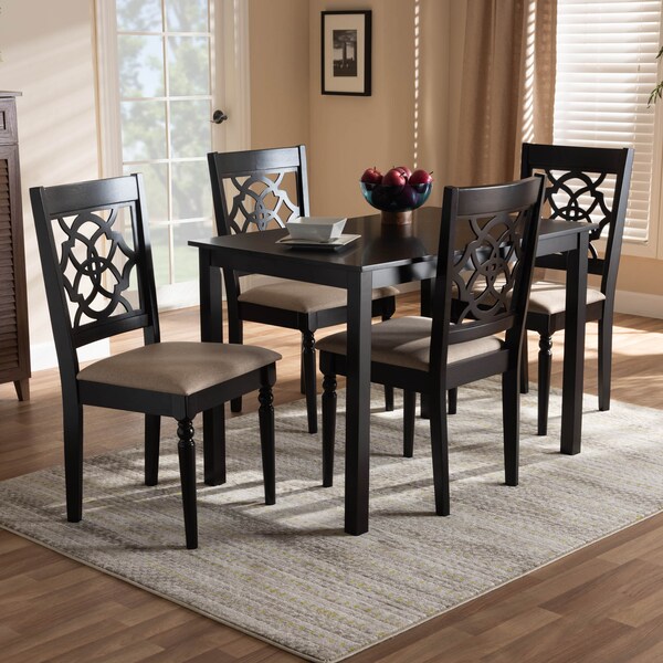 Baxton Studio Renaud Sand Upholstered Espresso Finished 5-Piece Wood Dining Set - 157-9729-8026