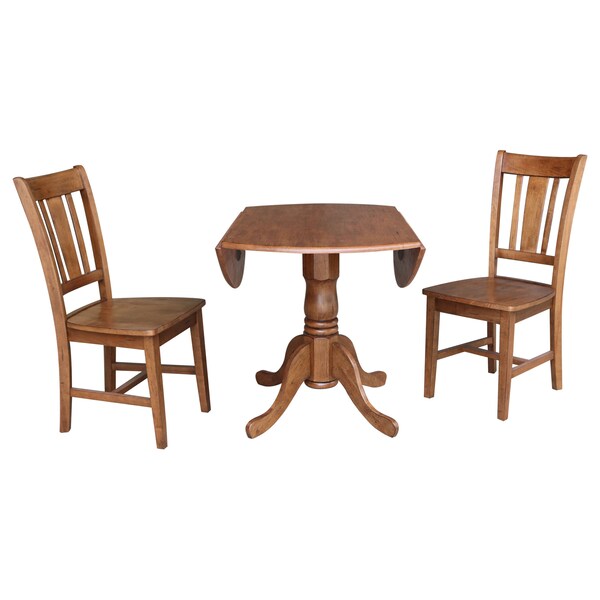 International Concepts Round 42 in Dual Drop Leaf Table, 2 San Remo Side Chairs, Distressed Oak, 42 in W, 42 in L, 29.5 in H - K42-42DP-C10P