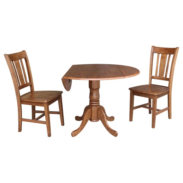 International Concepts Round 42 in Dual Drop Leaf Table, 2 San Remo Side Chairs, Distressed Oak, 42 in W, 42 in L, 29.5 in H - K42-42DP-C10P