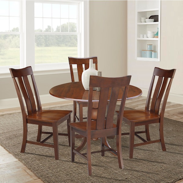 International Concepts 42 in. Dual Drop Leaf Table with 4 Splat Back Dining Chairs - 5 Piece Dining Set - K581-42DP-C-13-4