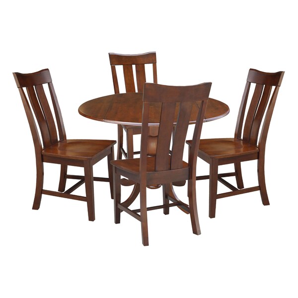 International Concepts 42 in. Dual Drop Leaf Table with 4 Splat Back Dining Chairs - 5 Piece Dining Set - K581-42DP-C-13-4