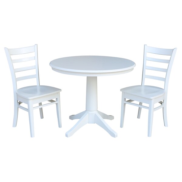International Concepts Round 36 in Round Top Pedestal Table, with 2 Emily Chairs, White, 36 in W, 36 in L, 28.9 in H, Wood - K08-36RT-27B-C617-2