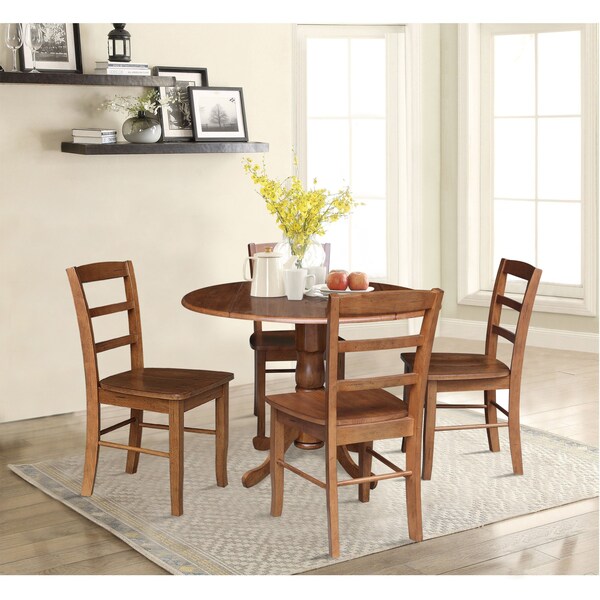 International Concepts 42 in. Dual Drop Leaf Dining Table with 4 Madrid LadderBack Chairs - K42-42DP-C2-4