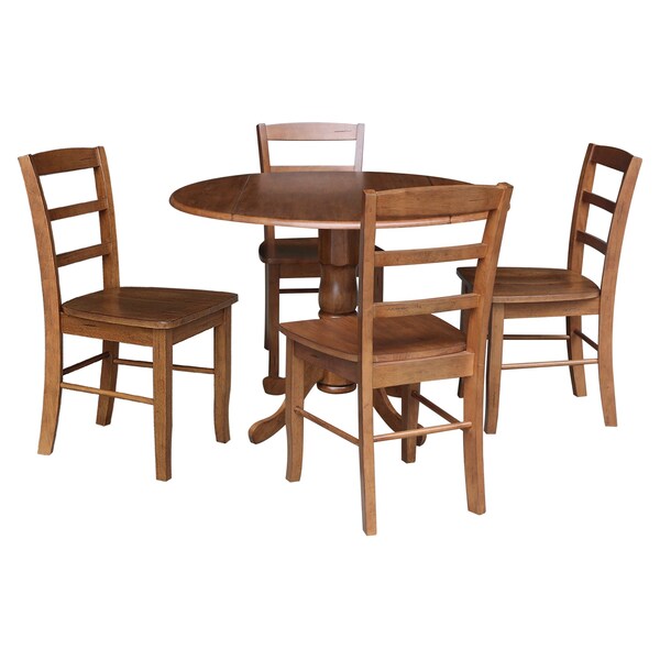 International Concepts 42 in. Dual Drop Leaf Dining Table with 4 Madrid LadderBack Chairs - K42-42DP-C2-4