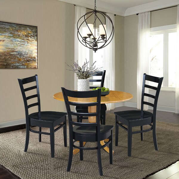 International Concepts 42 in. Dual Drop Leaf Table with 4 Ladder Back Dining Chairs - 5 Piece Dining Set - K04-42DP-C46-617-4