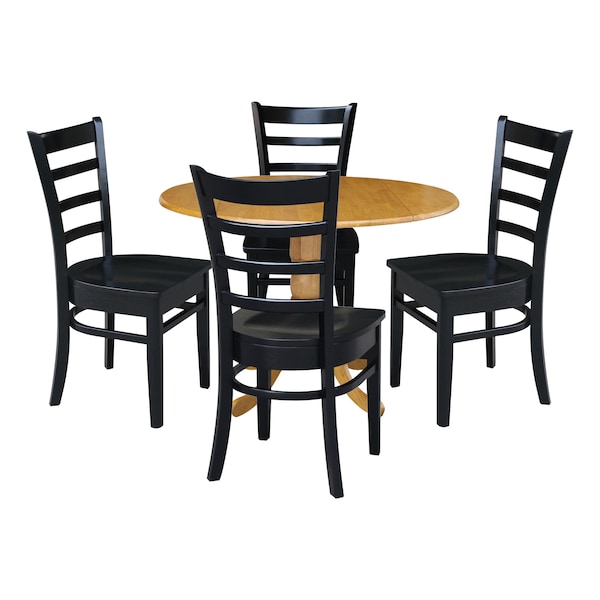 International Concepts 42 in. Dual Drop Leaf Table with 4 Ladder Back Dining Chairs - 5 Piece Dining Set - K04-42DP-C46-617-4