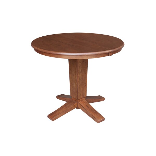 International Concepts 36 in. Solid Wood Round Extension Dining Table with 2 Chairs in Distressed Oak/Black - K42-36RXT-23-C46-612