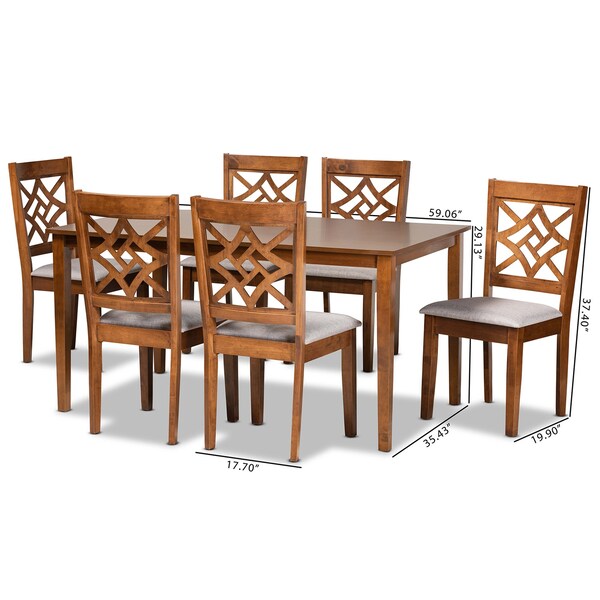 Baxton Studio Nicolette Modern and Contemporary Grey Fabric and Walnut Brown Finished Wood 7-Piece Dining Set - 176-11387-10520-ZORO