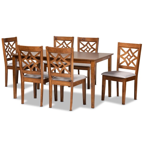 Baxton Studio Nicolette Modern and Contemporary Grey Fabric and Walnut Brown Finished Wood 7-Piece Dining Set - 176-11387-10520-ZORO